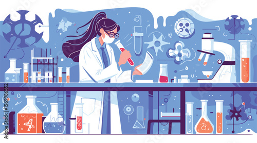 Lab Technician Examining Biohazard Sample in Test Tube gloves safety science testing biology genetic