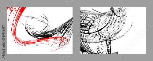 Strokes of black and red paint on a white background. Set of two templates. Graffiti element. Design template for the design of banners, posters, booklets, covers, magazines. EPS 10
