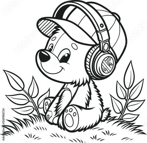  Cute Smiling Teddy Bear Colouring Image Clipart EPS Vector for Kids
