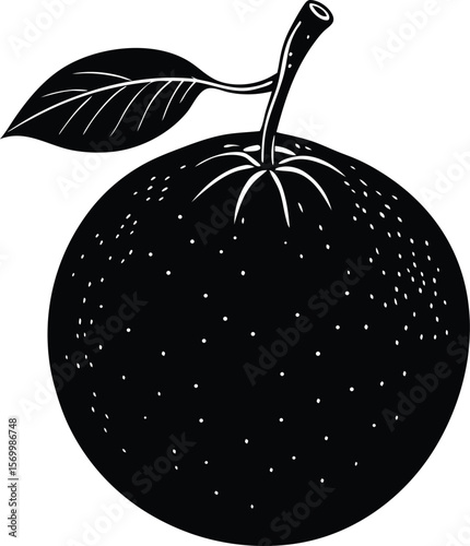 Silhouette Orange: A striking silhouette of a ripe orange, complete with a leaf and stem, presented in stark black against a clean backdrop, celebrating simplicity and freshness.