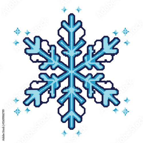 Pixel Art Snowflake: Winter Design Element for Holiday Projects, Cards, and Websites