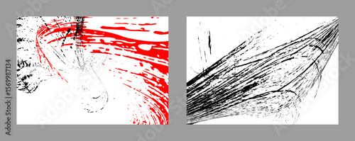 Strokes of black and red paint on a white background. Set of two templates. Graffiti element. Design template for the design of banners, posters, booklets, covers, magazines. EPS 10