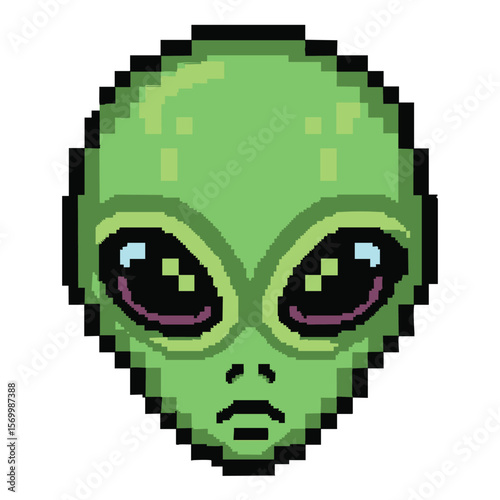 Pixel Art Alien Head: Retro Gaming, Sci-Fi, and Extraterrestrial Design Element