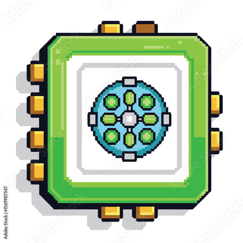 Pixel Art CPU: Green Microchip Design with Central Processing Unit Graphic