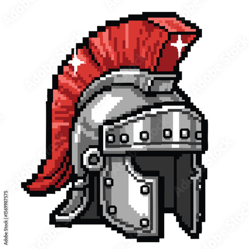 Pixel Art Roman Helmet: Gladiator Helmet Illustration, Ancient Warrior Headgear