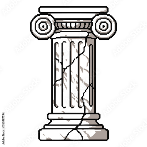 Cracked Marble Column: Pixel Art of Ancient Greek Architecture