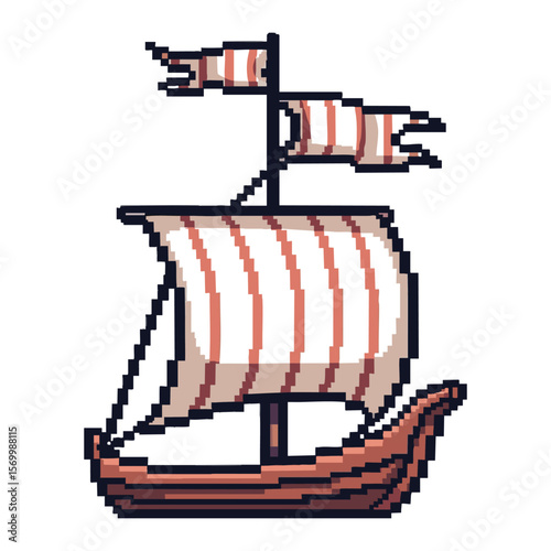 Pixel Art Medieval Ship: A Charming 8-bit Sailing Vessel Graphic