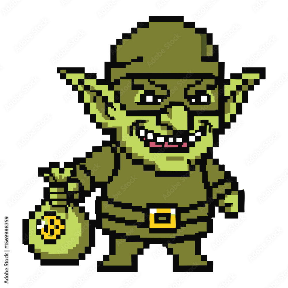 Fototapeta premium Pixel Art Goblin Thief: 8-Bit Bandit Illustration