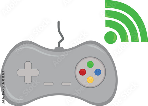video game console joystick and wifi signal in online gaming concept