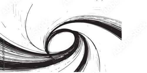 Abstract black and white vortex design with swirling brush strokes creating a dynamic composition