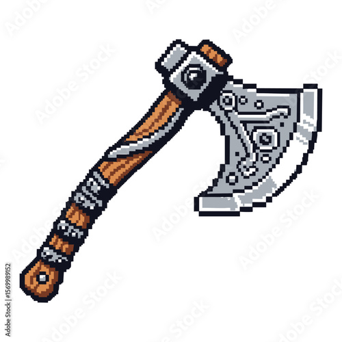 Pixel Art Battle Axe: Norse Design, Game Asset, 8-bit Weapon