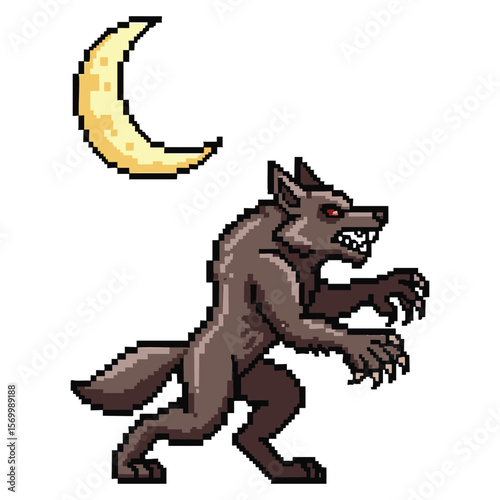 Werewolf Pixel Art: Night Creature, Full Moon, Monster Design