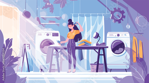 Laundry Service: Professional Ironing, Clean Clothes, Fresh Laundry, Washing Machine, Worker, Iron, 