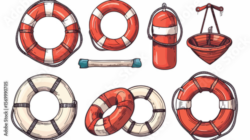 Essential Lifebuoy: Maritime Safety Vector Graphic, Rescue Equipment Illustration, Hand-drawn Style 