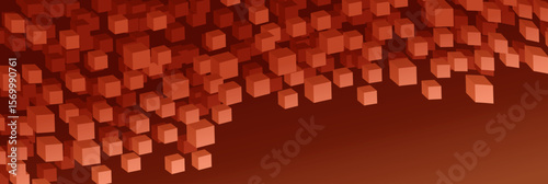 Abstract 3D illustration of red cubes floating over a dark gradient background. Modern, dynamic, and geometric design suitable for tech or digital themes.