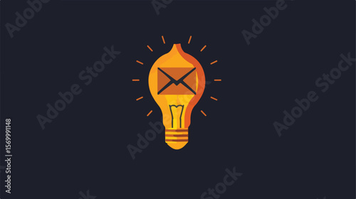 Brilliant Idea! Email Concept: Light Bulb with Mail Icon, Dark Background, Innovative Solution,     