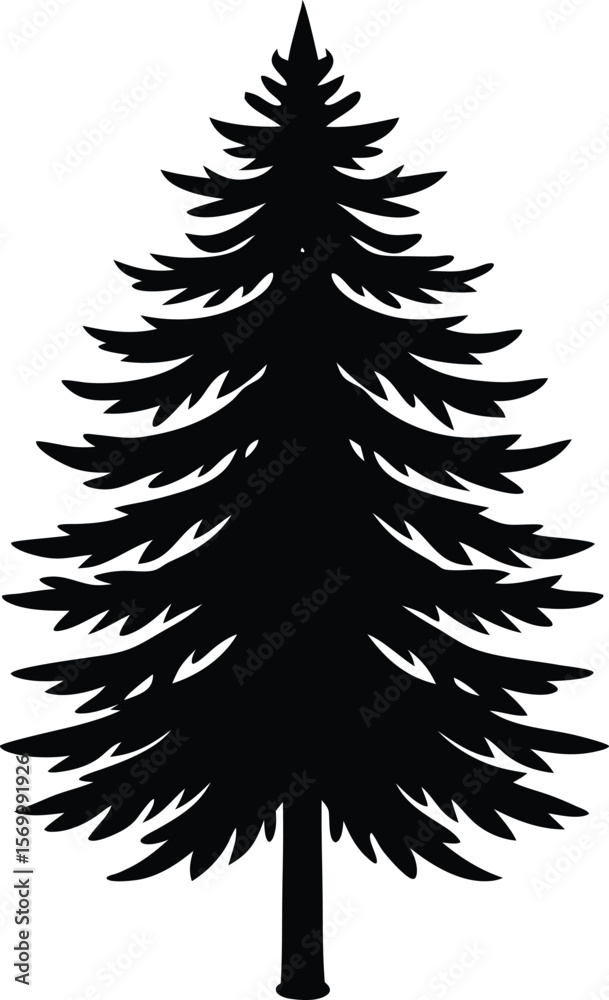 Fototapeta premium Evergreen Silhouette: A minimalist silhouette of a majestic evergreen tree stands tall, its branches reaching skyward, symbolizing resilience and the enduring beauty of nature.