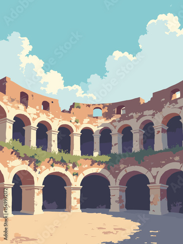 Pula Arena ancient Roman amphitheater under bright sky with preserved stone arches