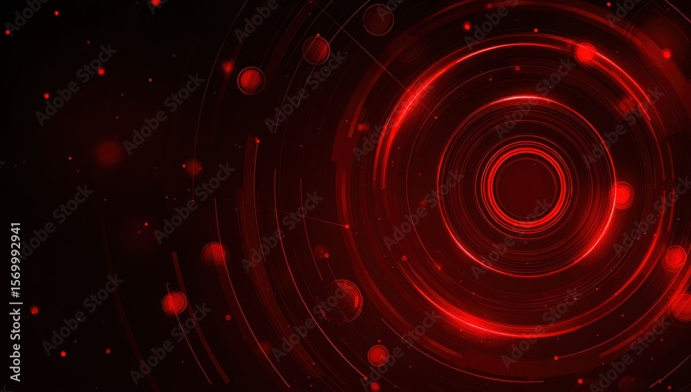 Fototapeta premium Glowing red digital technology background vector presentation design with circular shapes and a black color scheme Generative AI