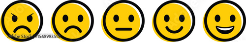 Feedback emoticons emojis icon set. Happy, neutral, sad, emoji, vectors. Customer satisfaction rating scale with good and bad emotions isolated on transparent background.