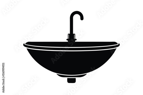 Simple black silhouette of an inverted umbrella with a curved handle