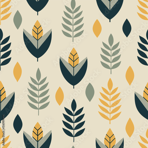 A charming and minimalist floral design creates a seamless pattern composed of leaf prints perfect for decorative applications.