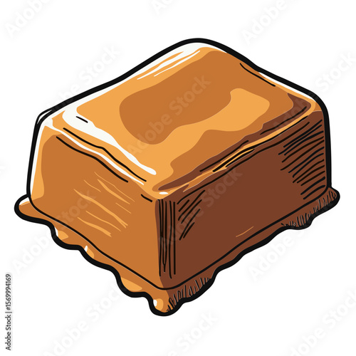 Caramel-covered square candy with soft texture in vector style for gourmet branding and digital design - concept of luxury sweets and stylized visuals
