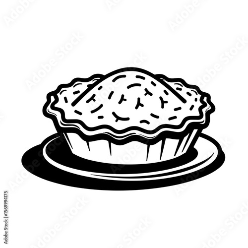 Hand-drawn pie with lattice crust on plate for baking recipe content and vintage kitchen illustrations - concept of tradition and homemade desserts