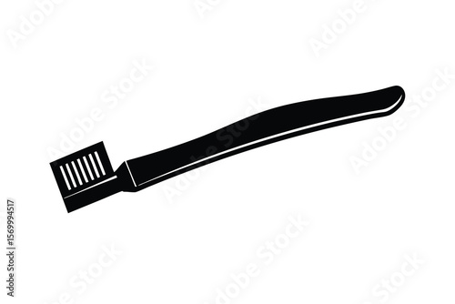 Simple black silhouette of a modern toothbrush on a white background