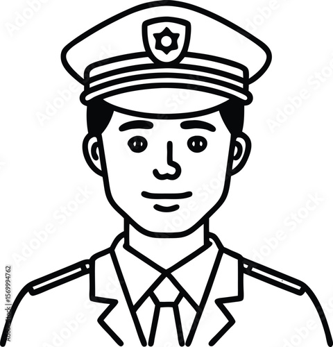 Officer in Uniform: Clean line drawing of a police officer wearing uniform.