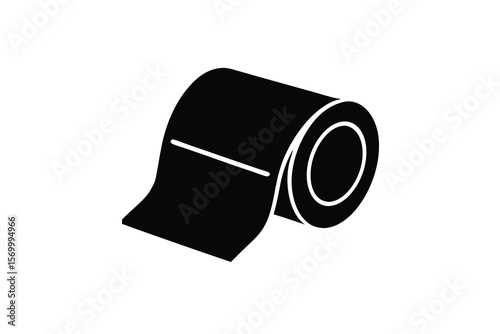 Black silhouette of a roll of toilet paper with a single sheet unrolled