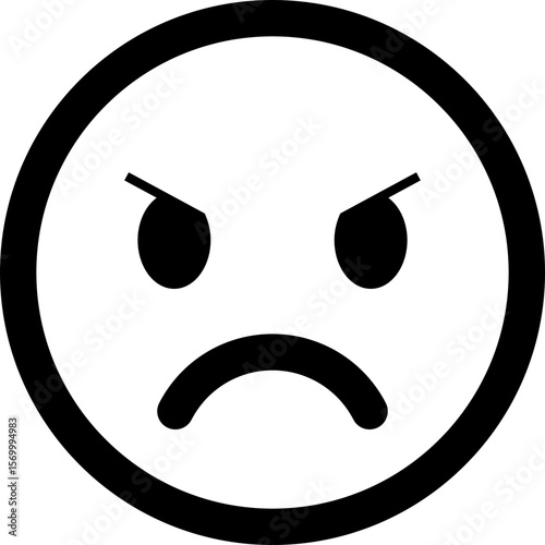 Sad angry emoticon emoji icon. Sad emoticon icon expression isolated on transparent background. Disappointment, unhappy, sadness emoticon with a downturned mouth vector illustration.