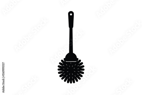Simple black silhouette of a toilet brush on a white background