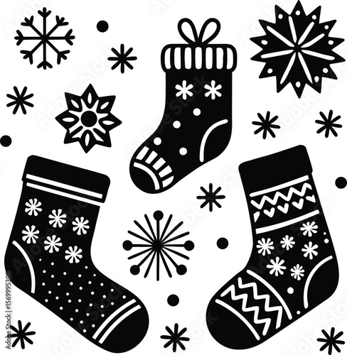 Here's a festive vector illustration of a seamless Christmas sock pattern, perfect for holiday decoration, holiday illustration, giftwrap, christmas stocking