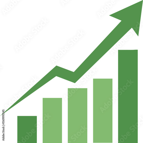 Upward-trending bar chart icon symbolizing growth, success, and financial profit. Flat vector illustration.