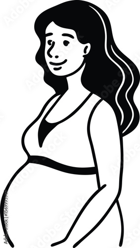 Expecting Mother Silhouette: A minimalist illustration of a pregnant woman exudes gentle anticipation and the radiant glow of motherhood, embodying hope.