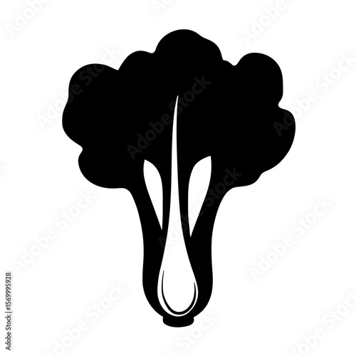 Minimalist black silhouette of bok choy with contrasting white stalks on a plain background