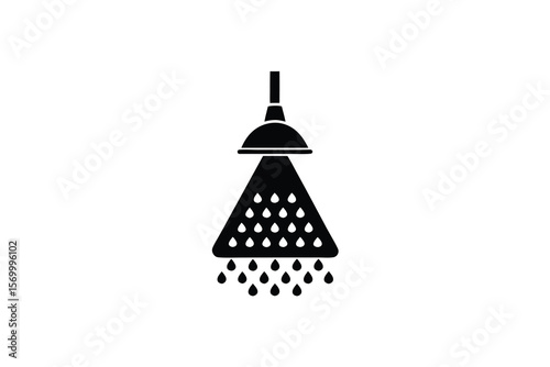 Simple black shower head with water droplets falling silhouette