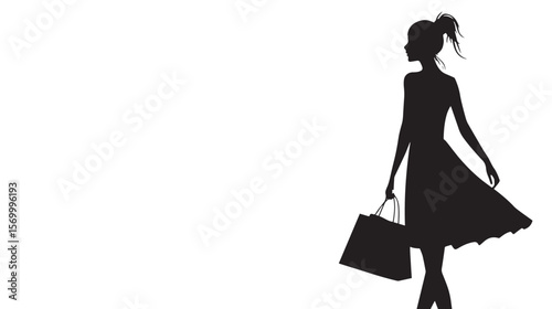 shopping girl silhouette , black silhouettes isolated on white background