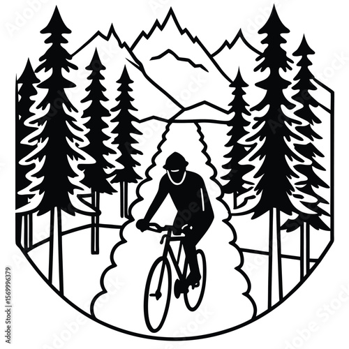 Majestic Mountain Biking Biker Silhouette Riding Through a Dense Forest