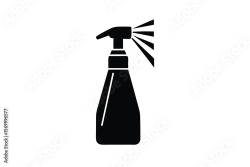 Black silhouette of a spray bottle dispensing liquid in a fine mist