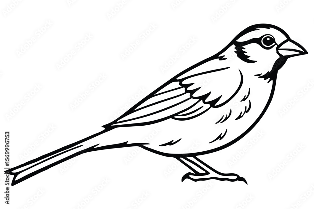 Fototapeta premium Line Art Depiction of Small Bird with Detailed Feather and Beak Outline