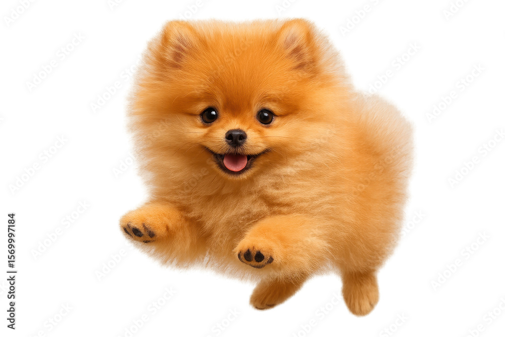 Obraz premium Adorable Pomeranian dog, isolated on transparent background, happy and fluffy