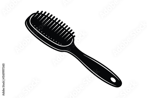 Simple black silhouette of an oval hairbrush with a handle