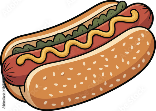 Hot Dog with Mustard and Ketchup Vector Design, Transparent Background.