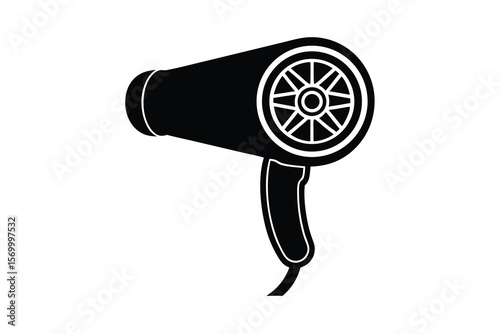 Simple black silhouette of a modern hair dryer with a cord