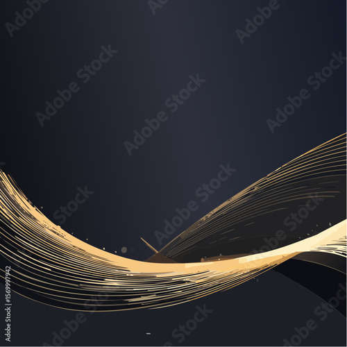 Elegant Dark Background with Golden Lines and Curves Luxury Vector Illustration