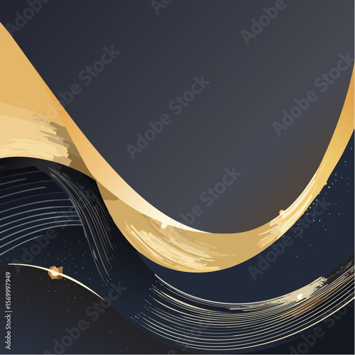 Elegant Dark Background with Golden Waves Luxury Vector Design
