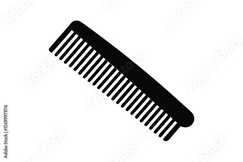 Simple black silhouette of a hair comb with rounded teeth on a white background