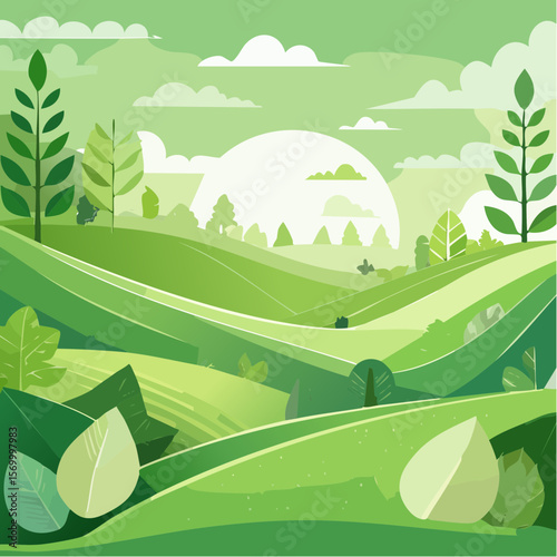 Eco-Friendly Green Landscape Abstract Vector Illustration of Nature